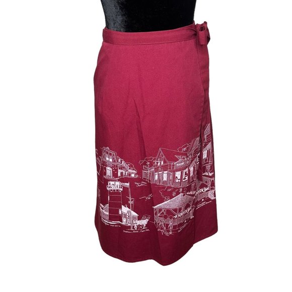Quahog Hollow Skirt Womens XS Maroon Berry Midi Aline Wrap Tourist Sketch - Picture 5 of 11